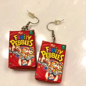 Red cereal box earrings